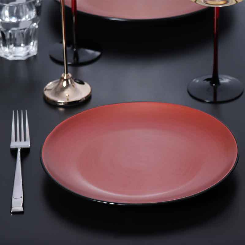 Porcelain Serving Plate จานพอร์ซเลนสีแดงสำหรับรับประทานอาหารในร้านอาหารเชิงพาณิชย์