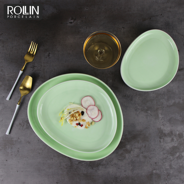 Pratos De Porcelana Verde Plate Porcelain Dinner จานเซรามิคร้านอาหาร