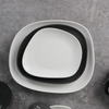 เครื่องลายคราม Eestaurant Terr Swirl Marks Grey Matte White Irregular Square Plate 