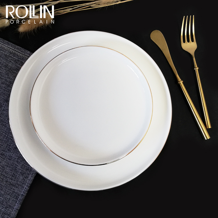 โรงแรมอาหารเย็นเซรามิคภาพวาดบนโต๊ะอาหาร Porcelain GOLD Decal จานอาหารค่ำ