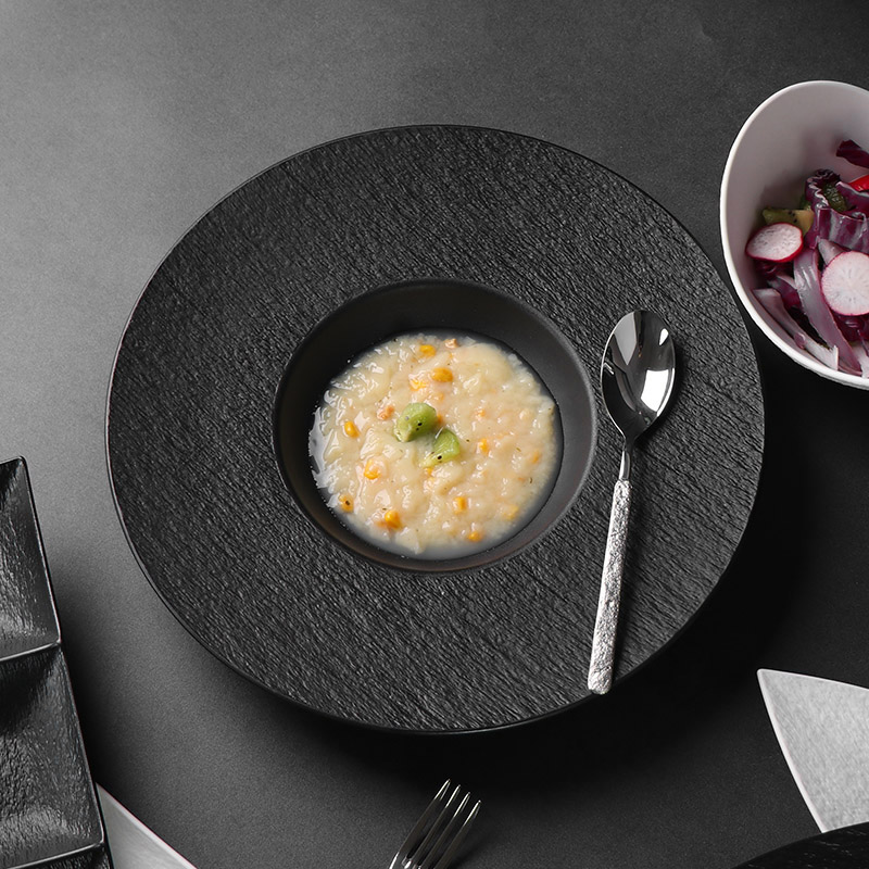 Stars Hotel Plate Supplier สโตนแวร์เชฟเพลทอาหารเย็นลายครามสำหรับร้านอาหารปาร์ตี้