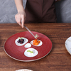 จานขนมหวาน 12 นิ้วหรูหราสีแดงสีขาว Bone China Plate จานเรียกน้ำย่อย