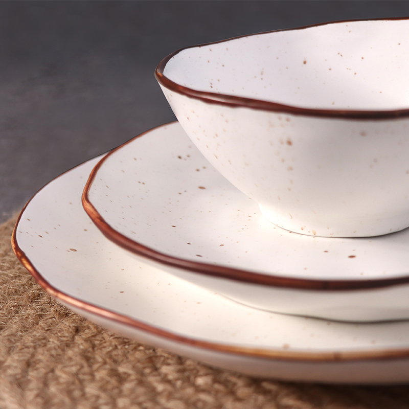 อาหารเย็นพอร์ซเลน Speckled Handcrafted Bowl ชามเซรามิค