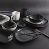 ROLLIN PORCELAIN 16 ชิ้นชุดอาหารค่ำสโตนแวร์ไม่สม่ำเสมอ - จานอาหารค่ำทรงสี่เหลี่ยมแบน, จานข้าง, ชาม, แก้วมัค 