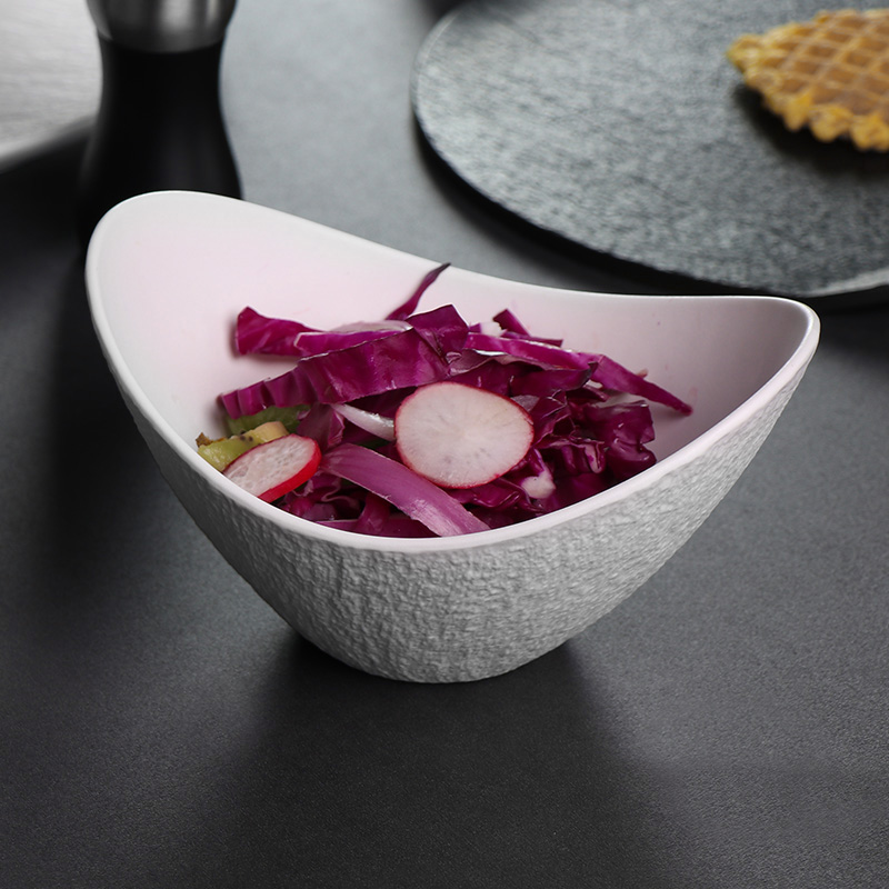 ชามเซรามิคเคลือบสีขาวร้านอาหารชามสลัดเครื่องลายคราม