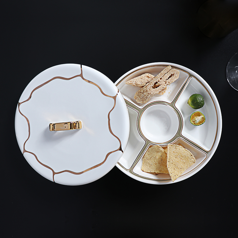 FURUI 8 Gold Rim Plate Bone China จานอาหารค่ำจานด้านข้าง