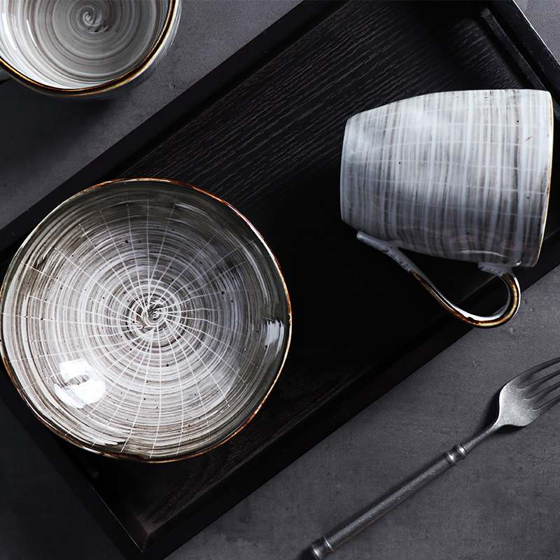 ร้านอาหารดูไบอาหารเย็น Teller Platos อาหารตะวันตกชุดจานพอร์ซเลนแบน Handmade Speckle แผ่นเซรามิคสีเทา