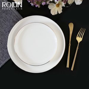 โรงแรมอาหารเย็นเซรามิคภาพวาดบนโต๊ะอาหาร Porcelain GOLD Decal จานอาหารค่ำ