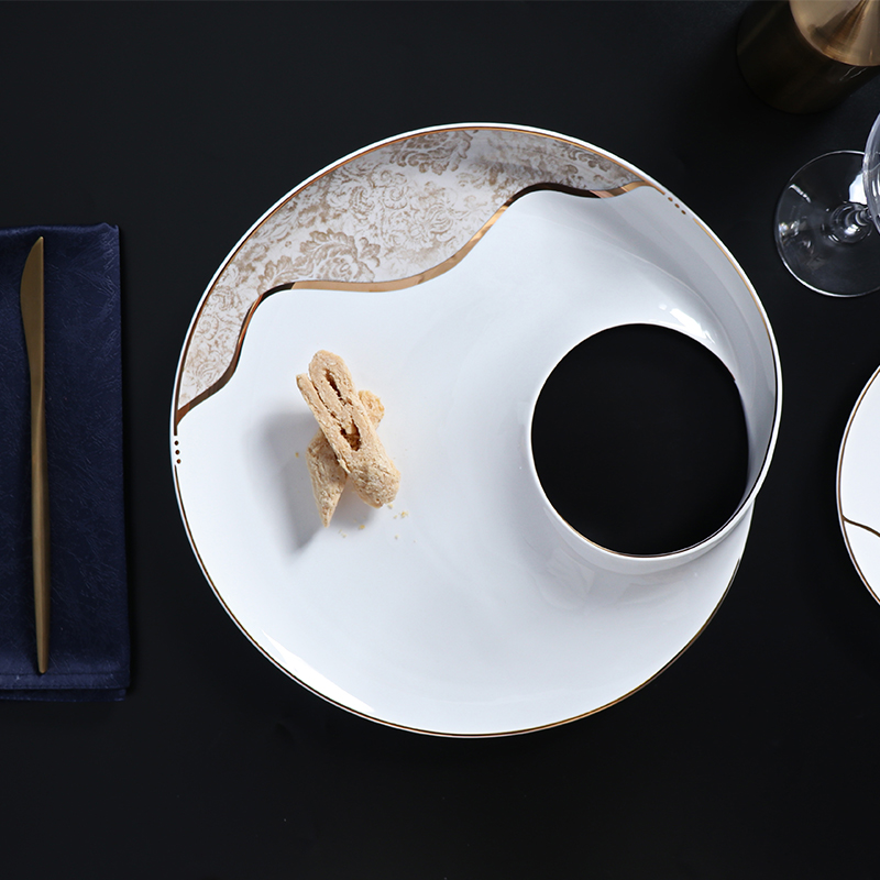 FURUI 8 Gold Rim Plate Bone China จานอาหารค่ำจานด้านข้าง