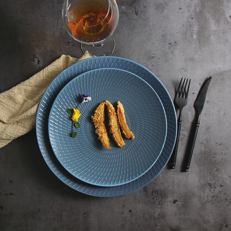 จานอาหารค่ำเซรามิกเคลือบสีฟ้า Porcelain Royal Blue Coupe Plate สำหรับร้านอาหาร