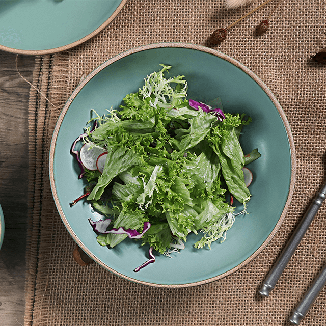 ชุดอาหารเย็นสโตนแวร์เซรามิกสีเขียวด้าน 