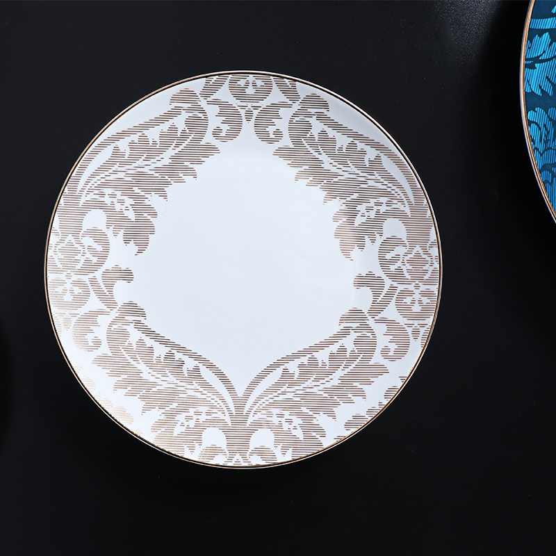 ชุดอาหารเย็นสไตล์นอร์ดิกชุดจานชามขอบทองสำหรับร้านอาหาร