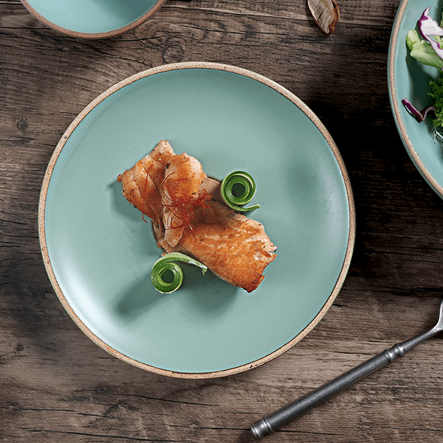 ชุดอาหารเย็นสโตนแวร์เซรามิกสีเขียวด้าน 