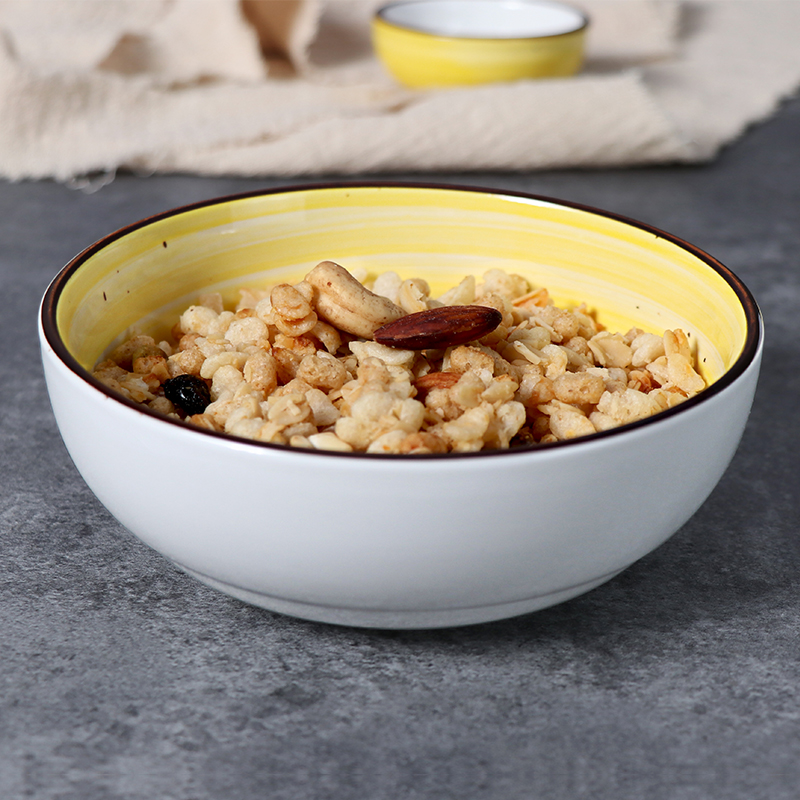 ชุดอาหารเย็น Porcelain ชุดจานชามเซรามิคสีเหลืองสำหรับรับประทานอาหารในโรงแรม