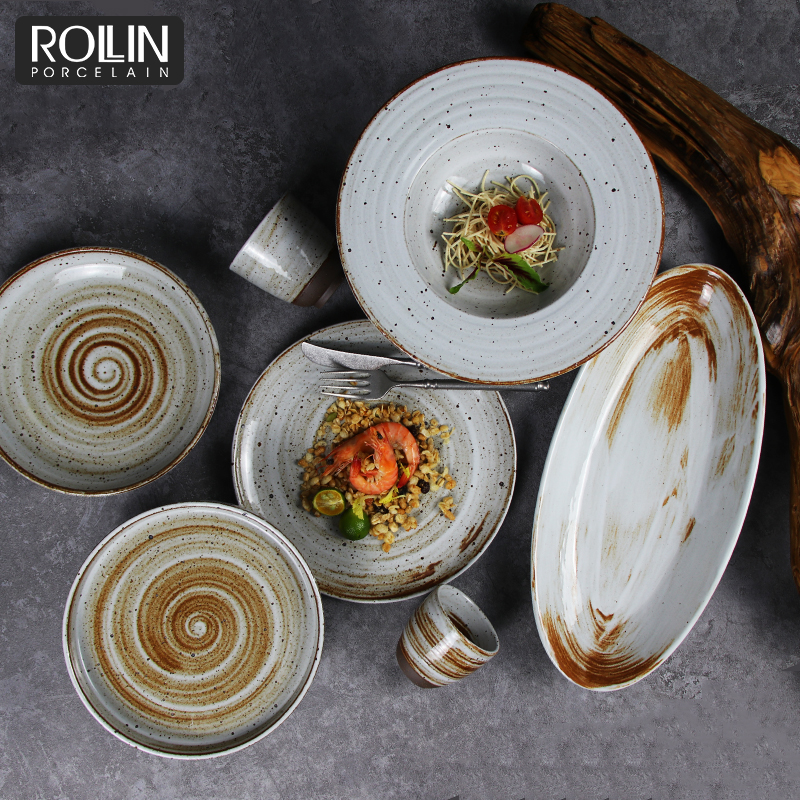 จานสั่งทำพิเศษ Porcelain Dinnerware Ceramic Dinner Dishes Plates Ceramic Oval Plates Restaurant