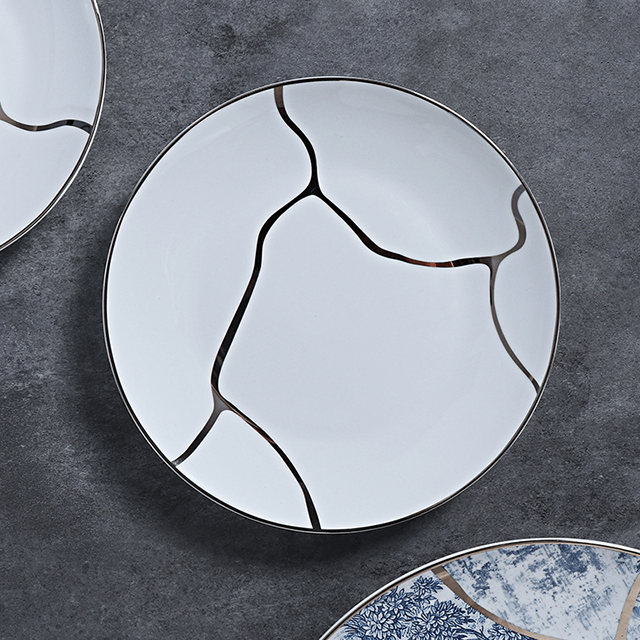 ซัพพลายเออร์โรงแรมชุดอาหารค่ำโบนไชน่าสีน้ำเงินและสีขาว