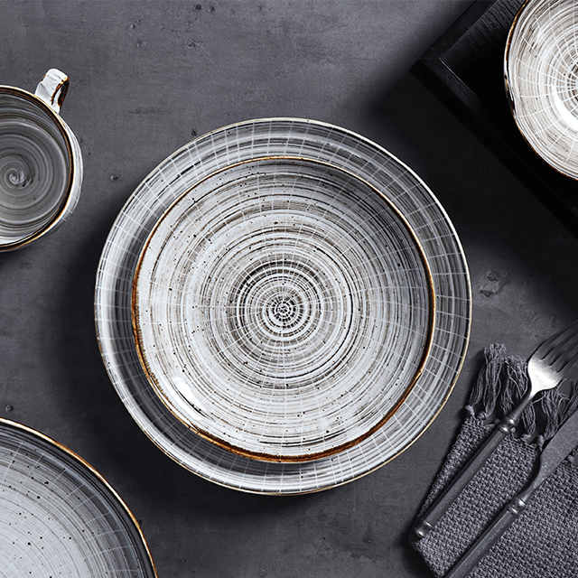 จานพอร์ซเลนทรงกลม 25 ซม. สำหรับร้านอาหาร Super Stoneware Plates For Amazon 