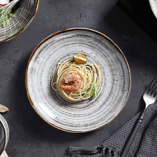 จานพอร์ซเลนทรงกลม 25 ซม. สำหรับร้านอาหาร Super Stoneware Plates For Amazon 