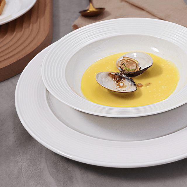 ชุดจานอาหารค่ำพอร์ซเลนสีขาวชุดจานเซรามิก